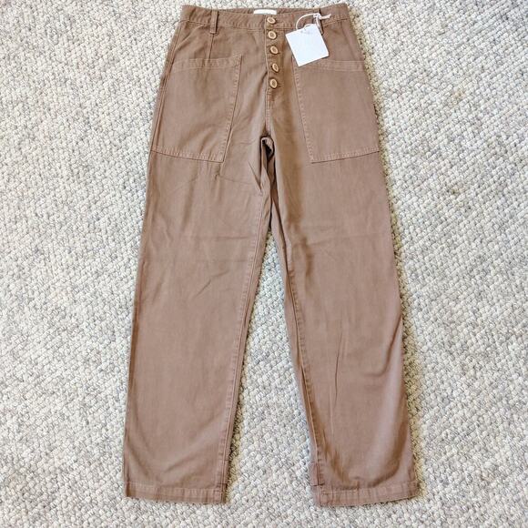 Pistola Tammy High Waist Utility Pants Exposed Button Fly Sz 26 in Oak Cropped - Picture 4 of 8